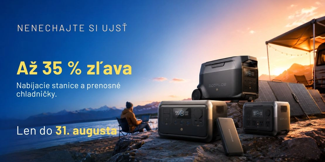 Výnimočná zľava na produkty značky Ecoflow - nabíjacie stanice, solárne panely, chladničky, prenosné klimatizácie.