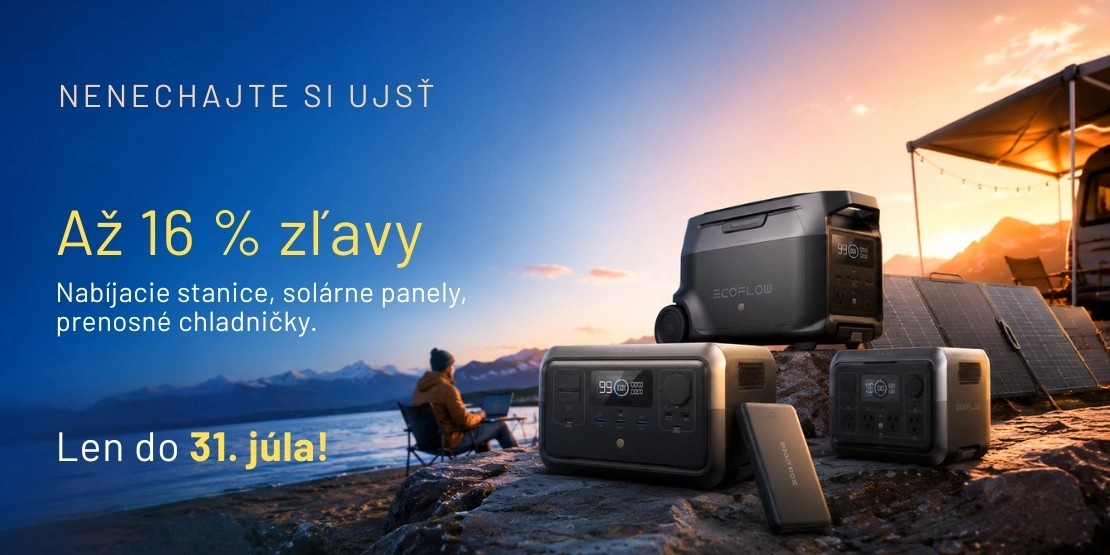 Výnimočná zľava na produkty značky Ecoflow - nabíjacie stanice, solárne panely, chladničky, prenosné klimatizácie.
