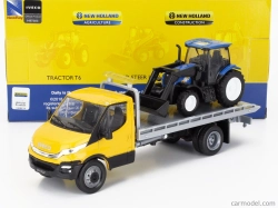 Newray Iveco fiat Daily Roll-off Pianale 2023 s traktorom New Holland T6.175 1:36 žltá modrá čierna