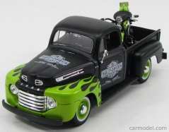 Maisto Ford usa F-1 Pick-up Custom Harley-davidson 1948 + Motorcycle Harley Davidson Fl Panhead 1948 1:24 Matná Černá Světle Zelená