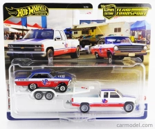Mattel hot wheels Chevrolet Silverado 3500 Pick-up s prívesom Car Transporter + Chevrolet Nova 1963 1:64 Biela červená modrá