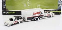 Maisto Chevrolet Blazer K5 1979 With Trailer Car Transporter + Camaro Z/28 Coupe Racing Comp Cams 1968 1:64 biela čierna