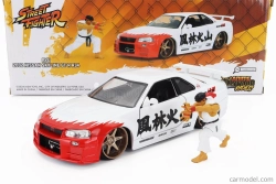Jada Nissan Skyline Gt-r (r34) Advan 2002 s figúrkou Street Fighter Ryu 1:24 bielo-červená