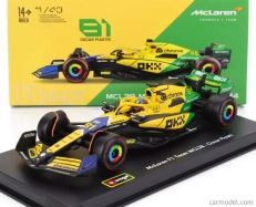 Bburago Mclaren F1  Mcl38 Team Mclaren N 81 2nd Monaco Gp (senna 30th Anniversary) 2024 Oscar Piastri - With Pilot And Showcase 1:43 Žlutá Zelená Černá