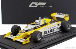 Repliky Renault F1 Rs10 Team Renault Elf N 16 Najrýchlejšie kolo na 3. francúzskom šampionáte (s figúrkou pilota) 1979 Rene Arnoux - Con Vetrina - s vitrínou 1:18 Yellow White