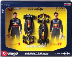 Bburago Red bull Set F1  2x Rb20 Team Oracle Red Bull Racing N 1 World Champion Season 2024 Max Verstappen + N 11 Sergio Perez 1:43 Matná Modrá Žlutá Červená