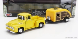 Motor-max Ford usa F-100 Pick-up s prívesom Roulotte 1955 1:24 Žlté drevo