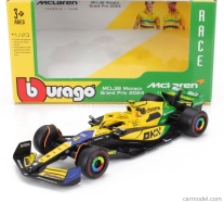 Bburago Mclaren F1  Mcl38 Team Mclaren N 4 4th Monaco Gp (senna 30th Anniversary) 2024 Lando Norris 1:43 Žlutá Zelená Černá