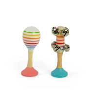 Bigjigs Toys Súprava loptičiek Rumba ružová a zvončeky modrá