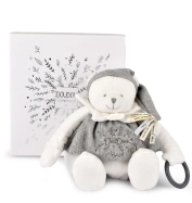 Doudou Darčeková sada Plyšový ľadový medvedík s krúžkom 30 cm sivý
