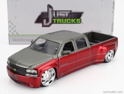 Jada Chevrolet Silverado Pick-up Dually 1999 1:24 Červená Stříbrná