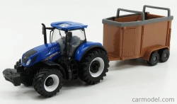 Bburago New holland T7.315 Tractor + Livestock Forwarder 1:50 Modrá Hnědá