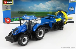 Bburago New holland T7.315 Tractor With Cultivator Trailer 2016 1:50 Blue