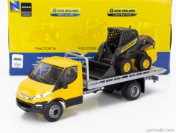 Newray Iveco fiat Daily Roll-off Pianale 2023 s New Holland L228 Ruspa Gommata - šmykom riadený traktor 1:36 žltá čierna