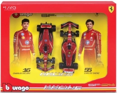 Bburago Ferrari Set F1  2x Sf-24 Team Scuderia Ferrari N 16 Season 2024 Charles Leclerc + N 55 Carlos Sainz 1:43 Červená Černá