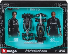 Bburago Mercedes gp Set F1  2x W15 Team Mercedes-amg Petronas Formula One N 44 Season 2024 Lewis Hamilton + N 63 George Russell 1:43 Černá Stříbrná Zelená