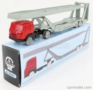 Officina-942 Fiat 682 T2 Truck Bisarca Car Transporter 1955 1:76 Červená strieborná