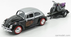 Motor-max Volkswagen Beetle Maggiolino + príves s motocyklom 1959 1:24 čierna strieborná