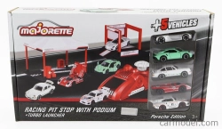 Majorette Porsche Set Area Service Canopy + Podio Podium + Lanciatore + 5x Porsche 1:64 Různé