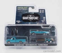Greenlight Dodge D-200 Pick-up 1967 With Trailer + Gtx Coupe 1969 - Graveyard Carz 1:64 Blue Met