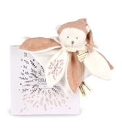 Doudou Darčeková sada Plyšový maznáčik medvedík s čiapočkou 25 cm ružový