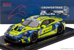 Iskrový model Porsche 911 992 Gt3 R 4.2l Team Rutronik Racing N 97 24h Spa 2024 Dustin Blattner - Richard Robichon - Dennis Marschall - Loek Hartog 1:43 Žltá Modrá