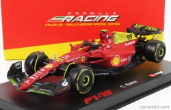 Bburago Ferrari F1-75 Scuderia Ferrari N 55 4th Monza Gp Italy 2022 Carlos Sainz - With Helmet And Plastic Showcase - Exclusive Carmodel 1:43 Červená Žlutá