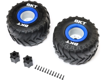 Kolesá Losi 2,6" s pneumatikou BKT Monster Truck, stredná vložka, modré pätky (2): LMT 2.0