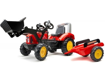 FALK – Šliapací traktor Supercharger s nakladačom a vlečkou červený