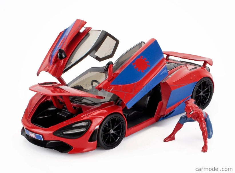 Jada Mclaren 720s With Spiderman Figure Marvel 2018 1:24 Červená Modrá