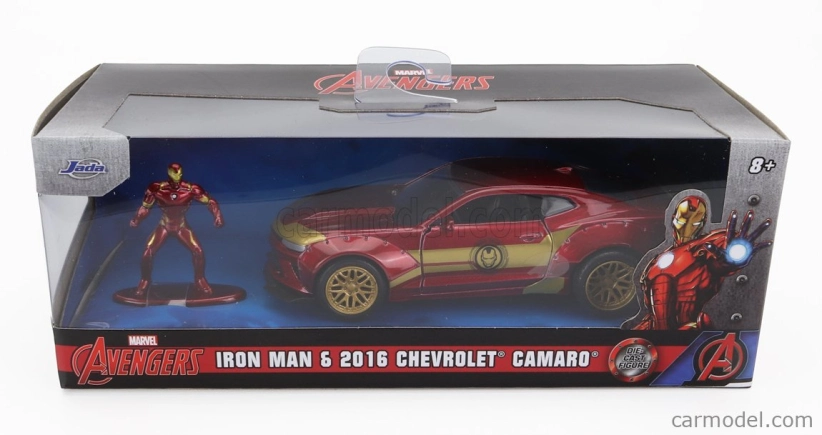 Jada Chevrolet Camaro Coupe With Iron Man Figure 2016 1:32 Červené Zlato