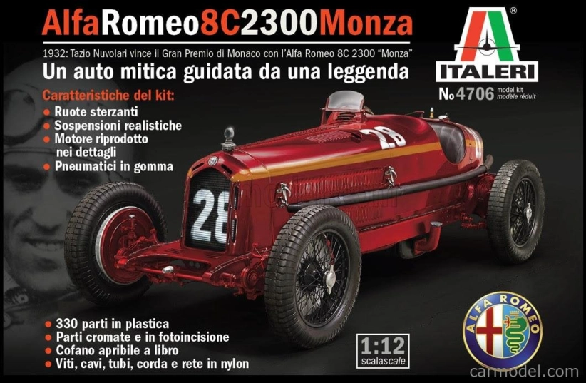 Italeri Alfa romeo F1 8c 2300 Monza N 28 Winner Monaco Gp 1932 Tazio Nuvolari 1:12 červená