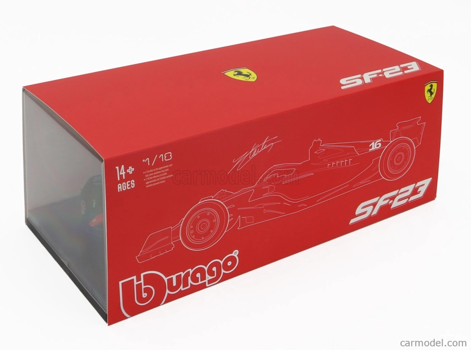BAZAR - Bburago Ferrari F1 Sf-23 Team Scuderia Ferrari N 16 Season 2023 Charles Leclerc - Con Vetrina - With Showcase - Exclusive Carmodel 1:18 Červená Černá