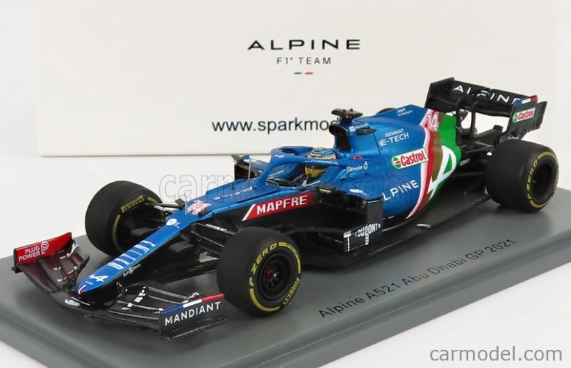 Spark-model Renault F1 A521 Renault E-tech 20b Team Alpine N 14 8th Abu Dhabi Gp 2021 Fernando Alonso 1:43 Modrá Met Červená Bílá