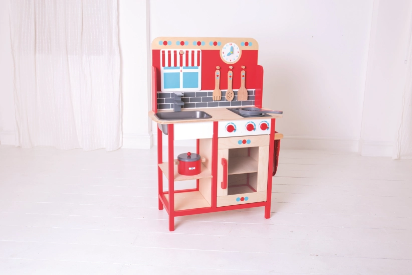 Bigjigs Toys Dřevěná dětská kuchyňka červená
