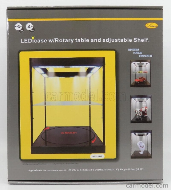 Triple9 Vetrina display box Rotary Base - Lungh.lenght Cm 33.5 X Largh.width Cm 33.5 X Alt.height Cm 43.5 - Luci Funzionanti Led - Base Bianca 1:18 Bílá