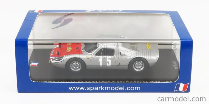 Spark-model Porsche 908 Gts N 15 Winner Rally Routes Du Nord 1966 R.buchet - J.ferrand 1:43 Silver Red