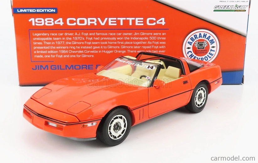 Greenlight Chevrolet Corvette C4 1984 - Jim Gillmore & A.j. Foyt Limited Edition 1:18 Hugger Orange