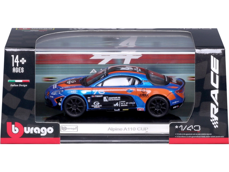 Bburago Renault A110 N 76 Cup 2020 1:43 Modrá Oranžová