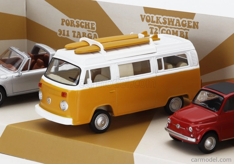 Norev Porsche Set 3x Jet-car 911 Targa Spider 1969 - Fiat 500 1965 - Volkswagen T2b Camper Van 1962 1:43 Rôzne