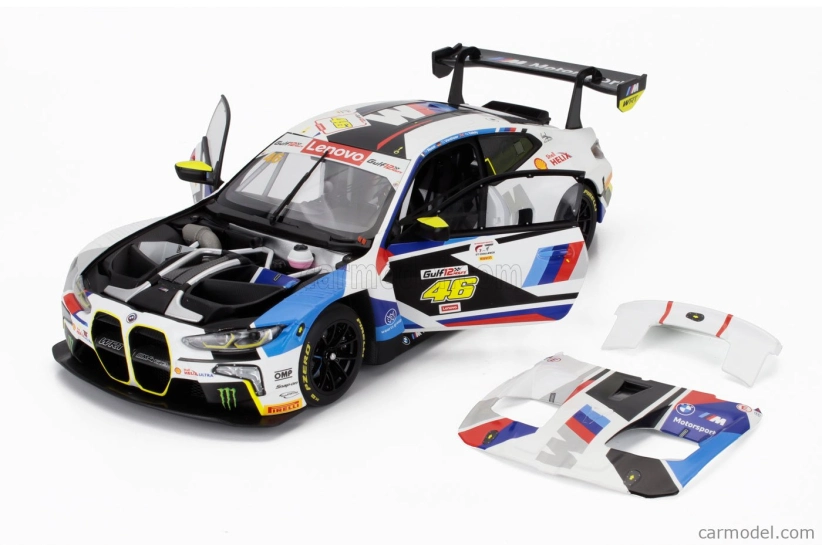 Minichamps BMW 4-series M4 Gt3 Team Wrt N 46 Gulf 12h Abu Dhabi 2023 Valentino Rossi - Nick Yelloy - Dries Vanthoor 1:18 Bílá Černá Modrá