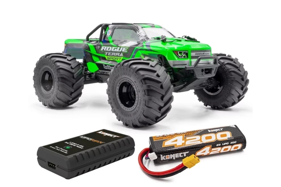 ROGUE TERRA SPORT RTR Brushless Monster Truck 4WD, zelená + akumulátor a nabíječ