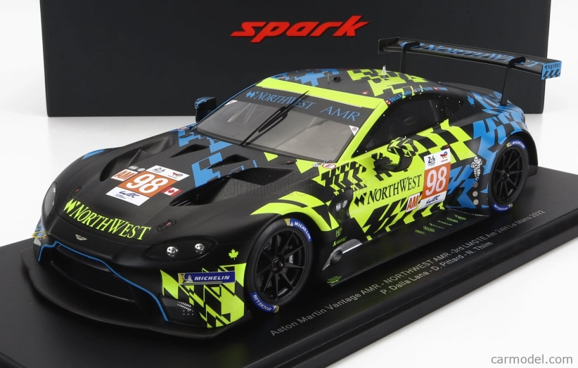 Spark-model Aston martin Vantage Amr 4.0l Turbo V8 Team Northwest Amr 3. Lmgte Am Trieda N 98 24h Le Mans 2022 P.dalla Lana - D.pittard - N.thiim - Con Vetrina - S vitrínou 1:18 Modrá Čierna Žltá