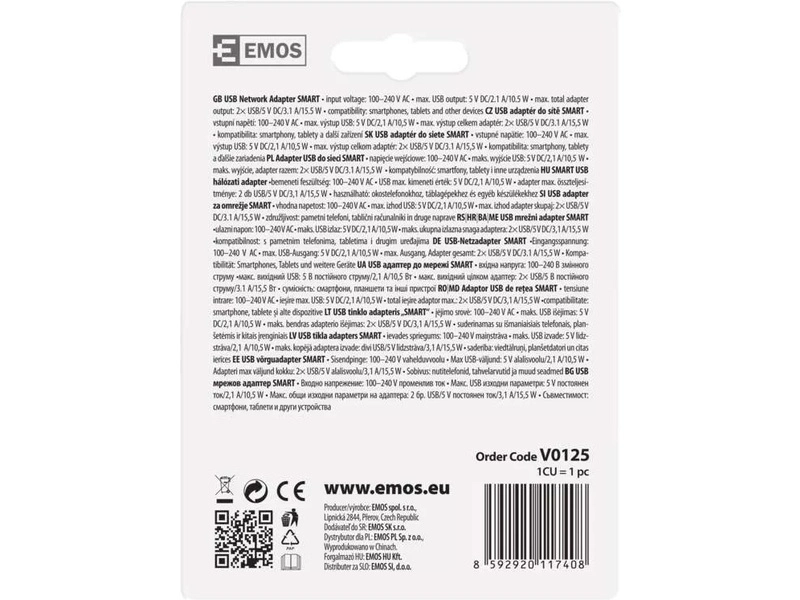 Síťový univerzální USB adaptér (zdroj) 3.1A (15W)
