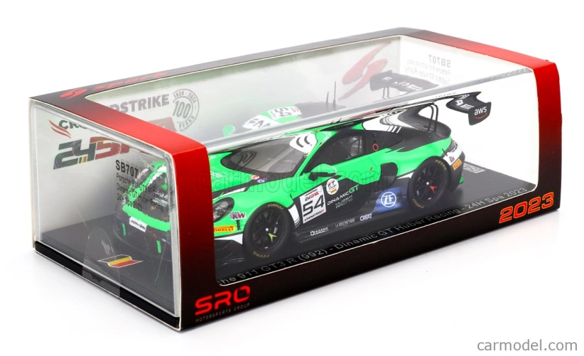 Spark-model Porsche 911 992 Gt3 R Team Huber Racing N 54 24h Spa 2023 A.guven - S.muller - C.engelhart 1:43 Green Black