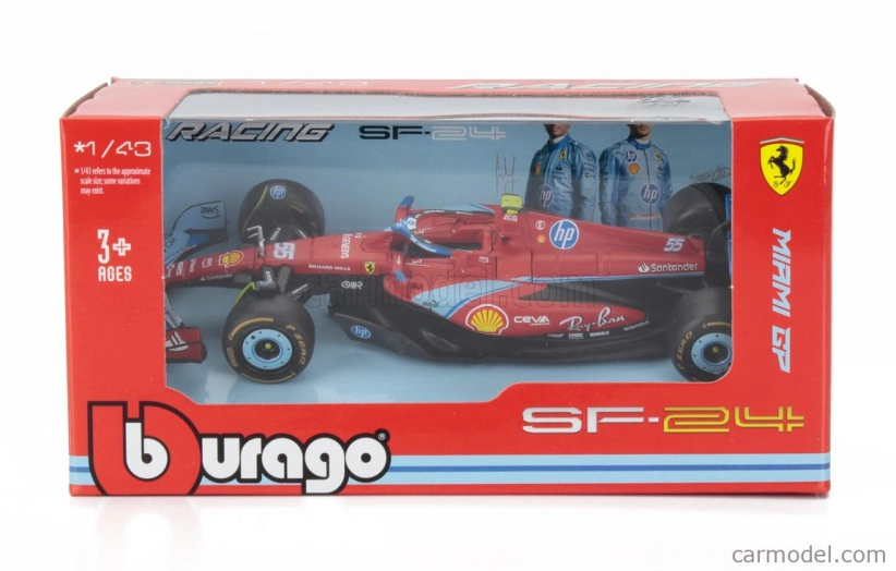 Bburago Ferrari F1 Sf-24 Team Scuderia Ferrari N 55 5th Miami Gp 2024 Carlos Sainz 1:43 červená čierna svetlomodrá