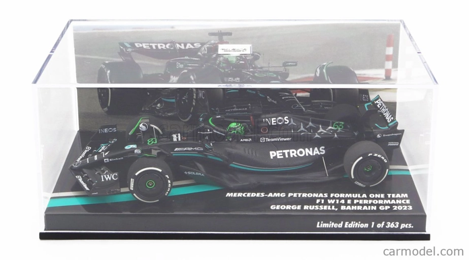 Minichamps Mercedes gp F1 W14 Team Mercedes-amg Petronas Formula One N 63 7th Bahrain Gp 2023 George Russel 1:43 Matt Black