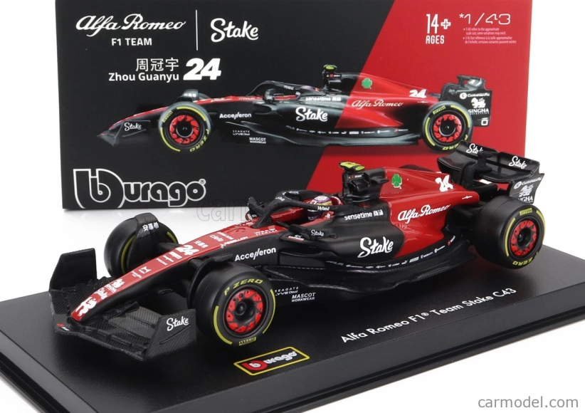 Bburago Alfa romeo F1 C43 Team Stake N 24 Season 2023 Guanyu Zhou 1:43, černá