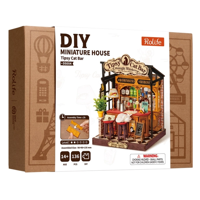 RoboTime 3D dřevěná skládačka Miniatura domečku Tipsy Cat Bar