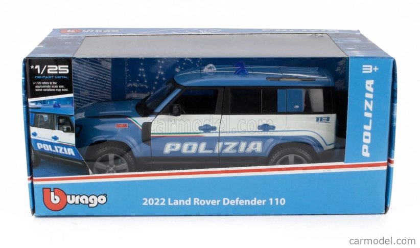 Bburago Land Zover New Defender 110 Polizia 2020 1:25 svetlomodrá